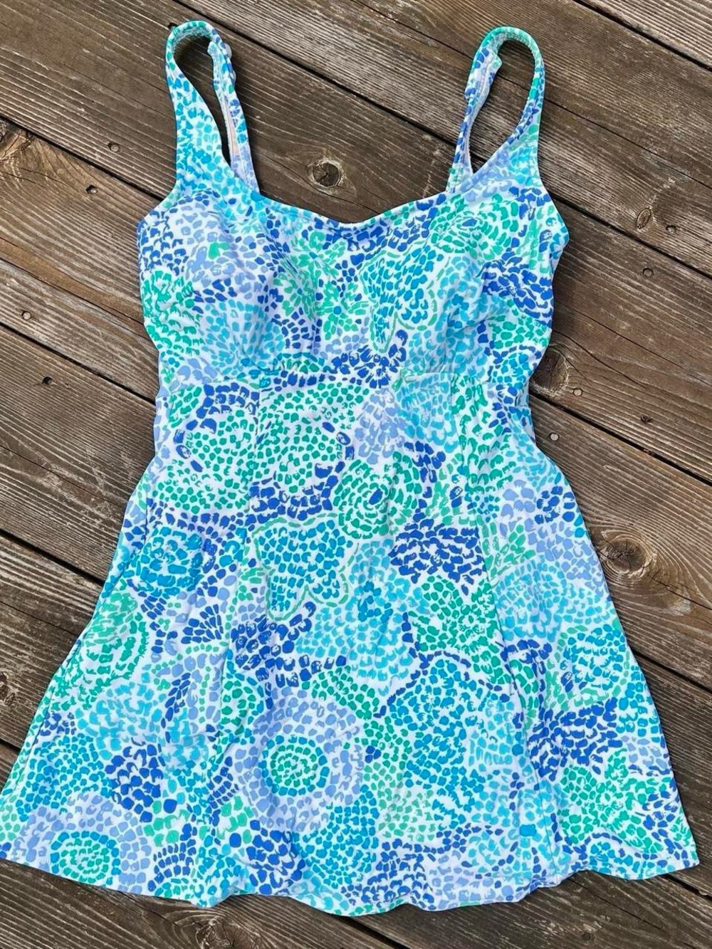 Blue & Teal Printed One-Piece Swimdress
